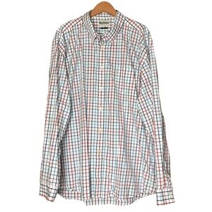 Barbour Large Checks Button Down Collar Shirt Cotton White Blue Long Sleeve XXL
